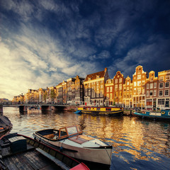 Amsterdam canal on the west. - obrazy, fototapety, plakaty