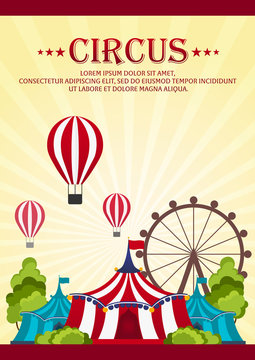 Circus Poster. Amazing show. Vector Flat illustration.