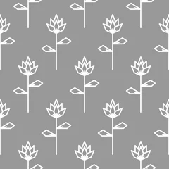 Stoff pro Meter Stilisierte Linie Blume graues nahtloses Muster. Sich wiederholendes Blumenornament mit dekorativen Pflanzen. © YoPixArt