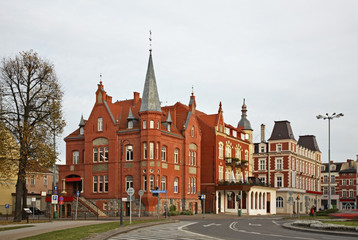 Old street in Slupsk. Pomeranian voivodeship. Poland