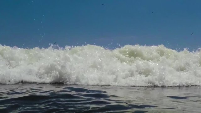 Ocean waves breaking on a beach in New Jersey. Slow motion - 240fps
