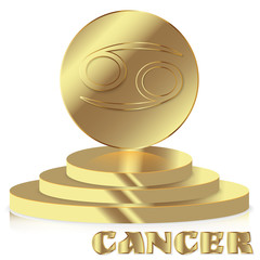 Gold Zodiac sign. Cancer - Astrological and Horoscope symbol on pedestal