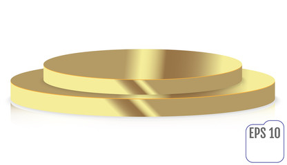 Gold round stage podium, pedestal isolated on white background. Vector illustration.