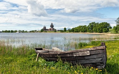 boat on the shore of the lake Museum reserve Kizhi