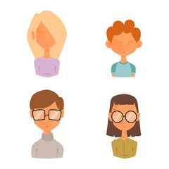 Set of people portrait face icons web avatars flat style vector.