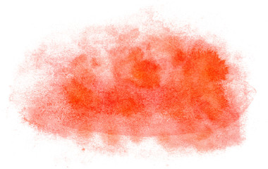 Watercolor red grunge stain on white background. Hand drawn brush paint