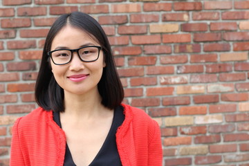 Pretty female with glasses with copy space