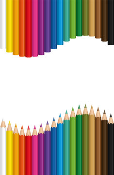 Crayons forming a colorful wave - isolated vector illustration on white background.