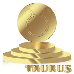 Gold Zodiac sign. Taurus - Astrological and Horoscope symbol on pedestal