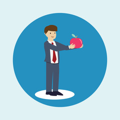 Business man giving an apple. Giving Business concept.