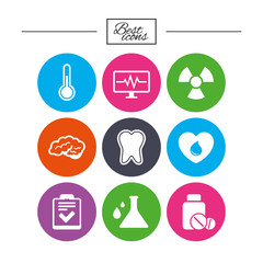 Medicine, medical health and diagnosis icons.