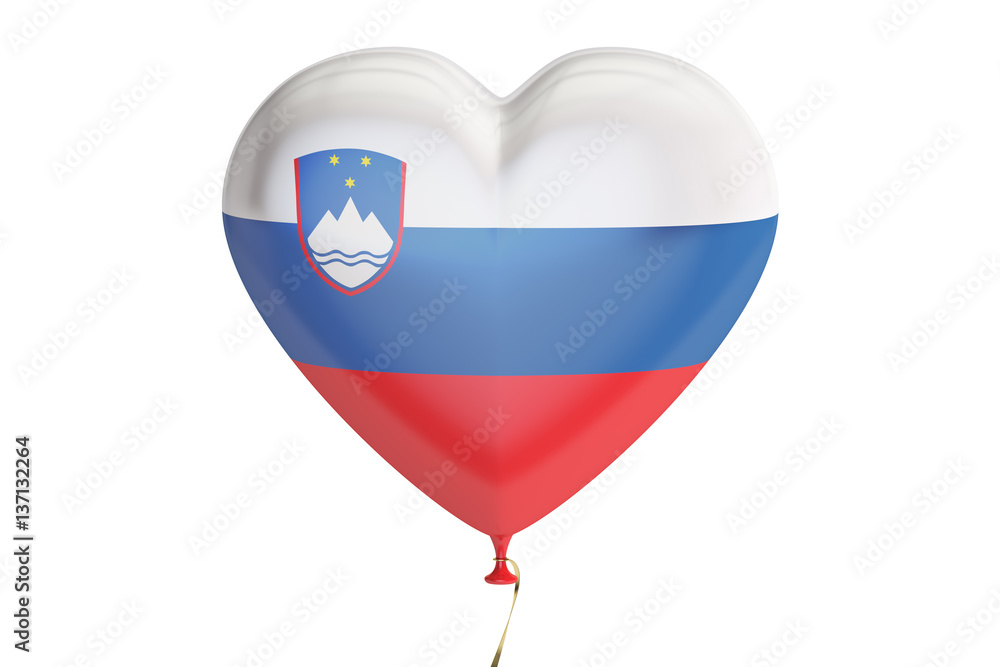 Poster balloon with slovenia flag in the shape of heart, 3d rendering