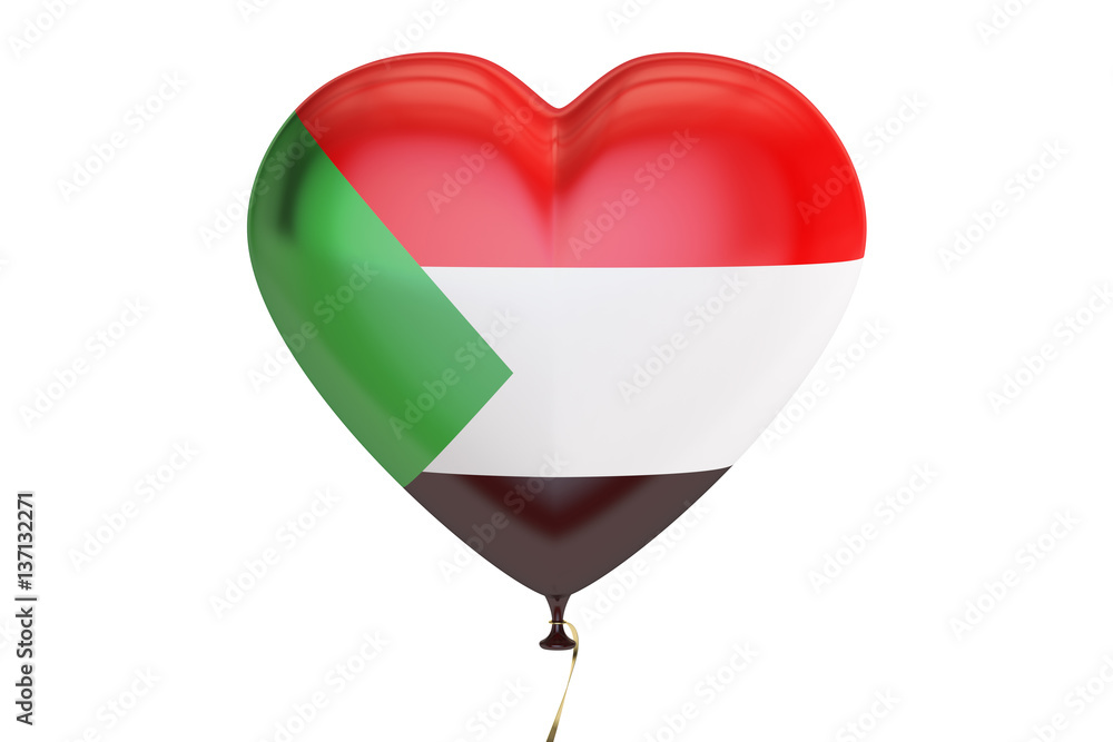 Poster balloon with sudan flag in the shape of heart, 3d rendering