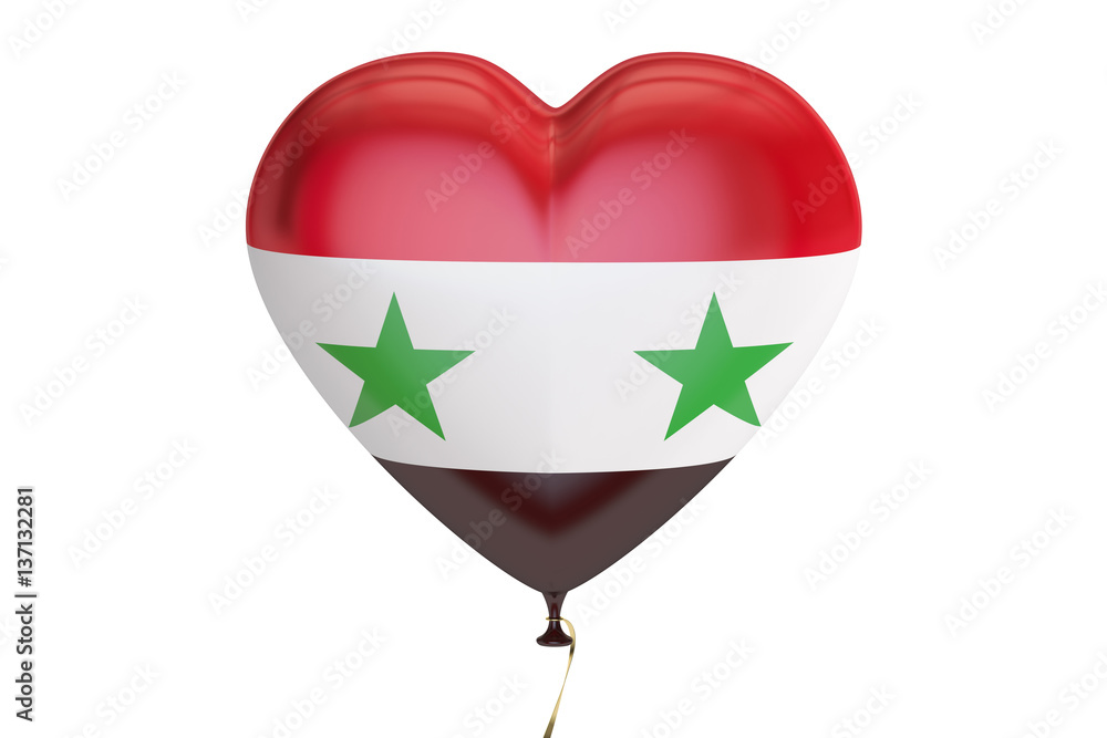 Poster balloon with syria flag in the shape of heart, 3d rendering