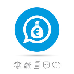 Money bag sign icon. Euro EUR currency.