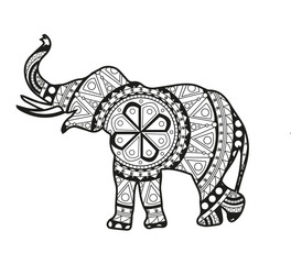 Vector illustration of a black and white elephant mandala for coloring book, elefante mandala vettoriale da colorare © rosangelaincusci
