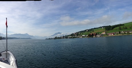Lake Lucerne Boat Mountain View Switzerland Vierwaldstaettersee