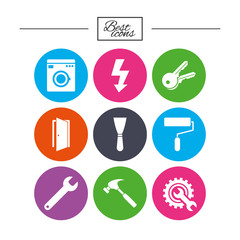 Repair, construction icons. Electricity, keys.