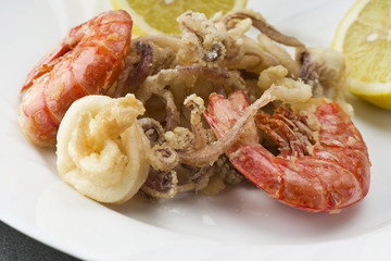 mixed fried fish,shrimp, squid and octopus