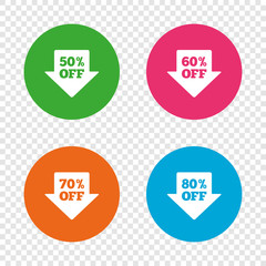 Sale arrow tag icons. Discount off symbols.