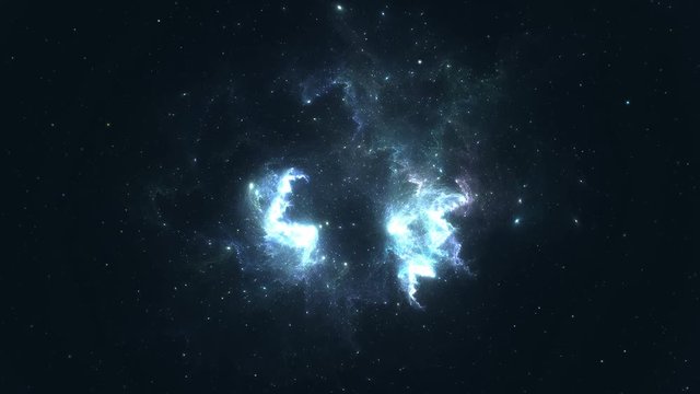 Expanding nebula. Space animation background with blue nebula and many stars