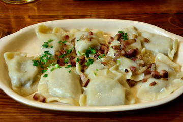 Plate of traditional Polish pierogi 