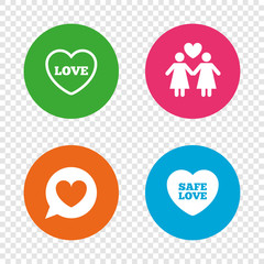 Lesbians couple sign. Speech bubble with heart. .