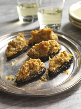 Morel mushrooms topped with crab 