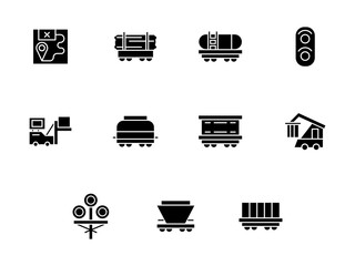 Railway freight black glyph style vector icons