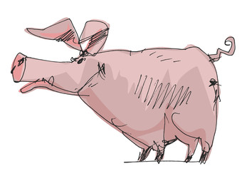 funny pig in a company of chickens - arm enimals - cartoon