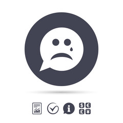 Sad face with tear sign icon. Crying symbol.