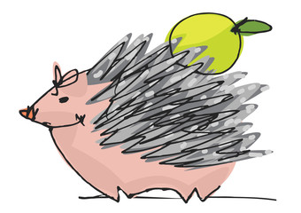 cute hedgehog with an apple on the back