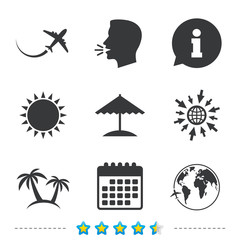 Travel trip icon. Airplane, world globe symbols.