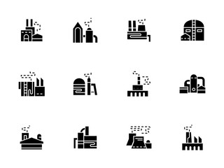 Factories and plants black glyph vector icons