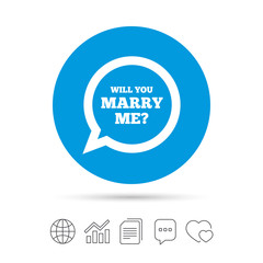 Marry me speech bubble sign icon. Engagement symbol.