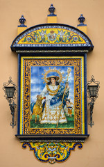 Fototapeta na wymiar Ceramic altarpieces of Seville, Our Lady of the Divine Shepherdess, Triana, Spain