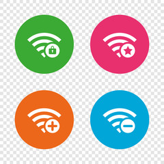 Wifi Wireless Network icons. Wi-fi add, remove.