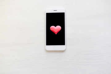 Love heart symbol and mobile phone, valentine day background design