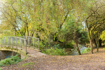 A walk bridge over a stream