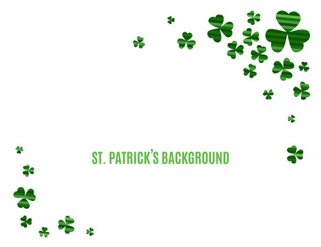 Abstract st. Patrick's day background for your holiday design. Stripped green clover leaves frame isolated on white background. Vector illustration
