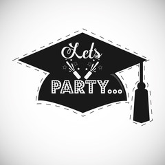 black graduation cap for photo booth, lets party sentence