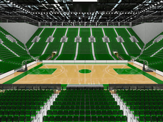 Obraz premium Beautiful sports arena for basketball with green seats and VIP boxes