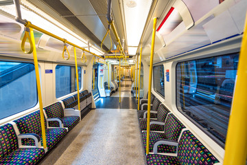 Inside underground train, London