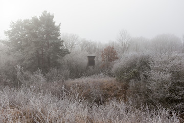 Jägersitz im Winterwald