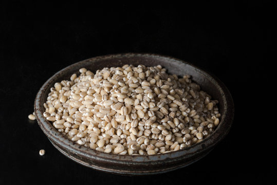 Hulled barley in a pottery bowl