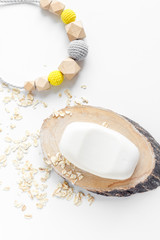 natural organic cosmetics for baby on white background top view