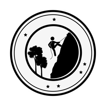 recommend clip art: circular border with silhouette lanscape and rock-climber vector illustration