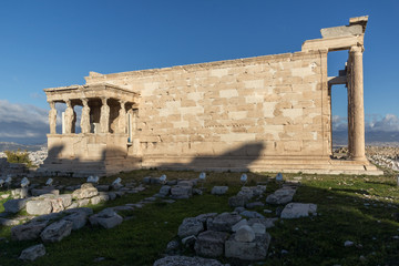 The Porch of the Caryatids in The Erechtheion an ancient Greek temple on the north side of the...