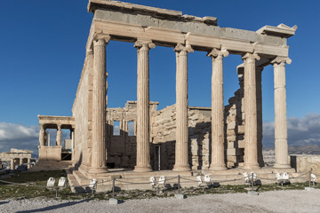 Ancient Greek temple The Erechtheion on the north side of the Acropolis of Athens, Attica, Greece