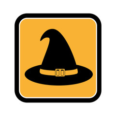 square frame of halloween with witch hat vector illustration